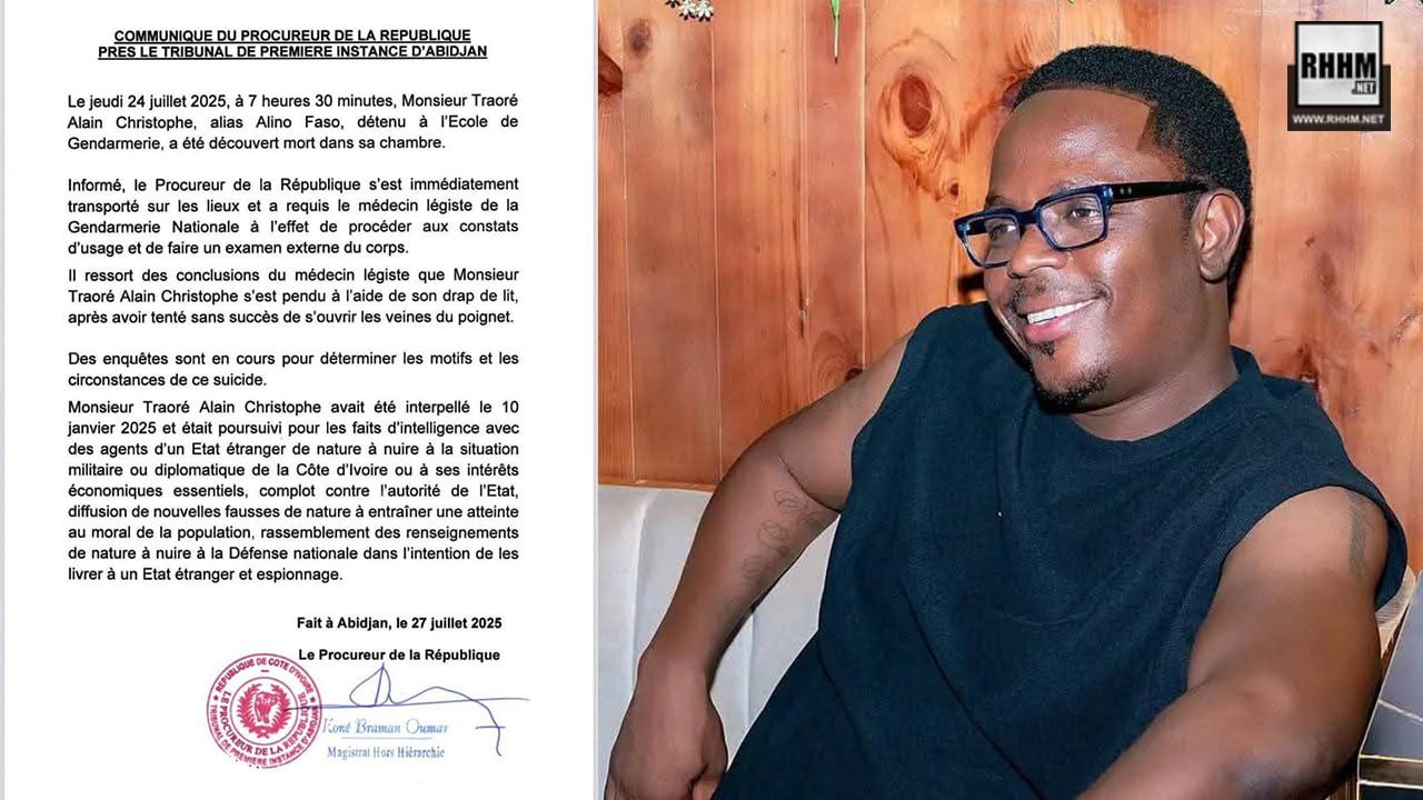 Mort d'Alino Faso en détention : une enquête ouverte à Abidjan